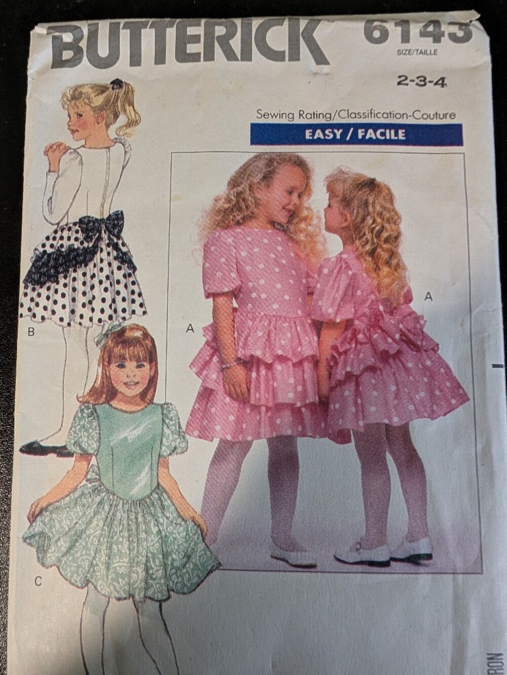 Butterick 6143 Vintage Toddler Dress Pattern Size 2-3-4 Easy Sewing